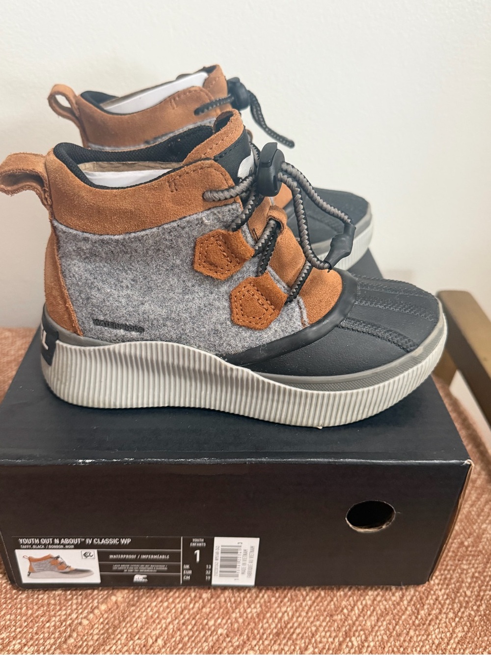 Sorel Kids Waterproof Winter Boots - Black, Gray & Brown